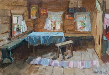 Pintura intitulada "В избе" por Iurii Viktorovich Gusev, Obras de arte originais, Óleo