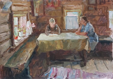 Pintura intitulada "В деревне" por Iurii Viktorovich Gusev, Obras de arte originais, Óleo