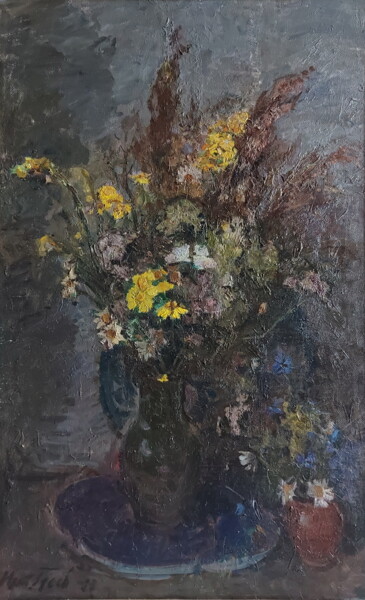 Painting titled "Полевые цветы" by Iurii Viktorovich Gusev, Original Artwork, Oil