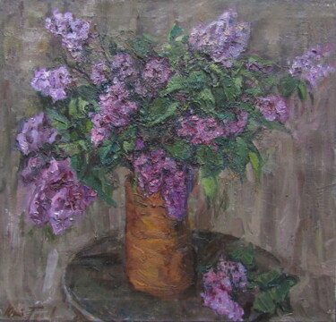 Painting titled "Сирень" by Iurii Viktorovich Gusev, Original Artwork, Oil Mounted on Wood Stretcher frame