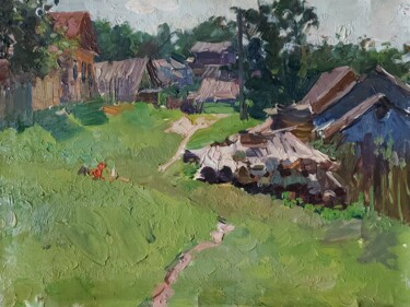 Картина под названием "Лето в деревне" - Юрий Викторович Гусев, Подлинное произведение искусства, Масло