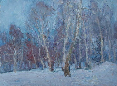 Pittura intitolato "Зимний лес" da Iurii Viktorovich Gusev, Opera d'arte originale, Olio Montato su Cartone