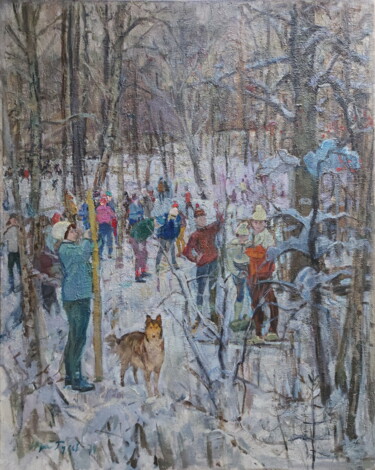 Painting titled "Воскресенье" by Iurii Viktorovich Gusev, Original Artwork, Oil Mounted on Wood Stretcher frame