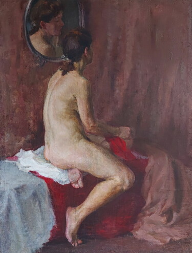 Painting titled "Обнажённая модель 2" by Юрий Викторович Гусев, Original Artwork, Oil Mounted on Wood Stretcher frame