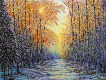 Картина под названием "Winter evening" - Uriy Bykov, Подлинное произведение искусства, Масло