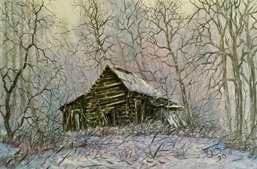 Painting titled "Old house" by Uriy Bykov, Original Artwork, Oil