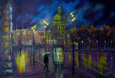 Картина под названием "rainy evening" - Uriy Bykov, Подлинное произведение искусства, Масло