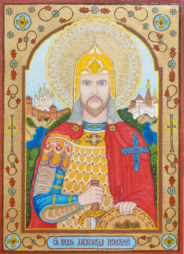 Pintura intitulada "икона Св. князь Але…" por Alexandr Urnev, Obras de arte originais