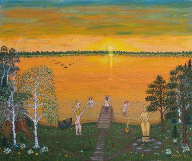 Malerei mit dem Titel "баня на Ивана Купал…" von Alexandr Urnev, Original-Kunstwerk, Öl
