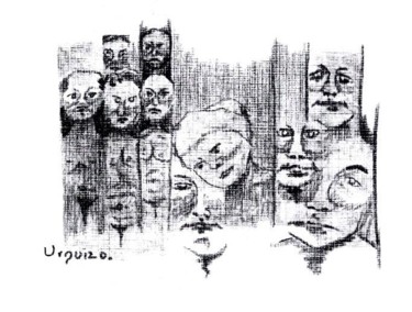 Dibujo titulada "Grupo de personas 6…" por Urquizo "El Pintor De La Serenidad&Quot, Obra de arte original