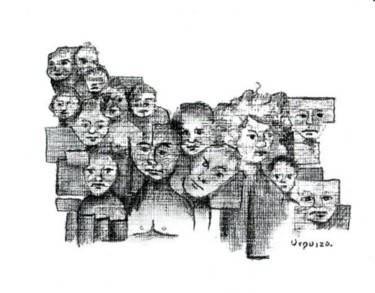 Dibujo titulada "Grupo de personas 7" por Urquizo "El Pintor De La Serenidad&Quot, Obra de arte original