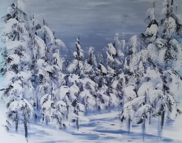 Painting titled "Winterwald" by Urs Schilt, Original Artwork, Acrylic