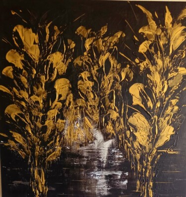 Painting titled "golden night" by Urs Schilt, Original Artwork, Acrylic