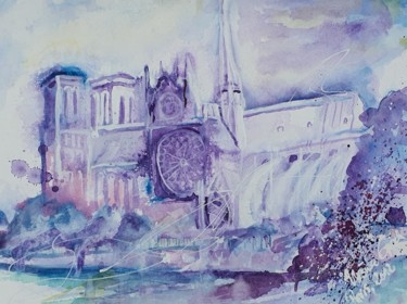 Painting titled "Notre Dame in Paris" by Ursula Gnech, Original Artwork, Watercolor