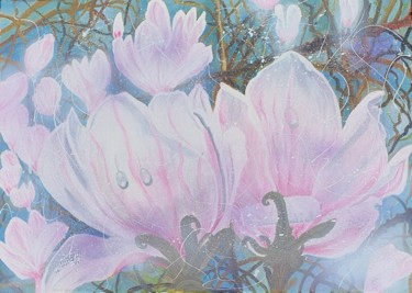 Painting titled "Spring with magnoli…" by Ursula Gnech, Original Artwork, Oil
