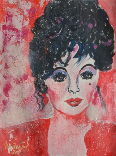 Malerei mit dem Titel "Joan Collins" von Ursula Gnech, Original-Kunstwerk, Acryl