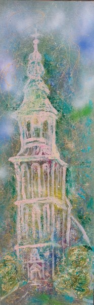 Painting titled "Old church at the m…" by Ursula Gnech, Original Artwork, Acrylic