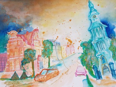 Painting titled "Hot town Summer in…" by Ursula Gnech, Original Artwork, Watercolor