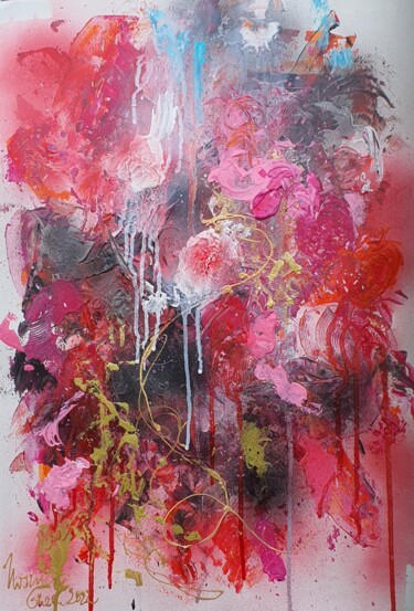 Painting titled ""It's raining red r…" by Ursula Gnech, Original Artwork, Acrylic