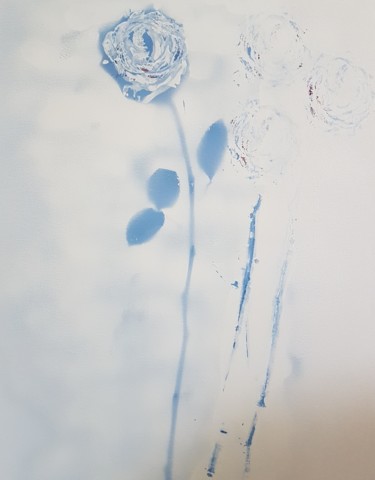 Pintura intitulada "Blue Rose" por Ursula Knorr, Obras de arte originais, Tinta spray