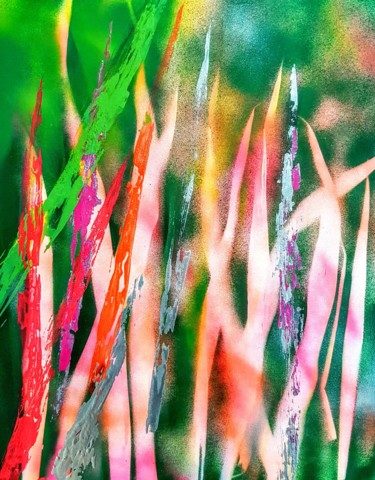 Картина под названием "Gladiola Leaves" - Ursula Knorr, Подлинное произведение искусства, Рисунок распылителем краски