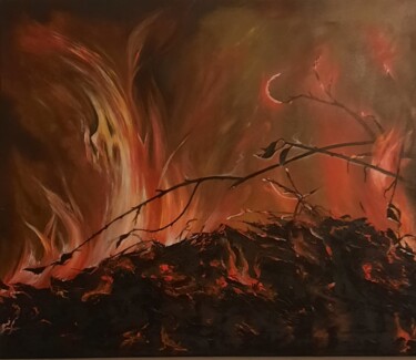 Schilderij getiteld "Painting. A bonfire…" door Natalia Us, Origineel Kunstwerk, Olie