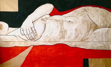 Painting titled "Red model (2)" by Anastasiia Usenko, Original Artwork, Acrylic