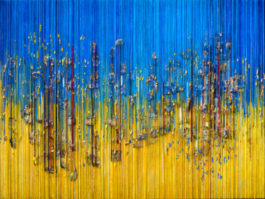Коллажи под названием "Shattered" - Eric Goldstein, Подлинное произведение искусства, гобелен Установлен на Деревянная панель