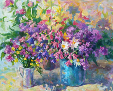 Peinture intitulée "Flowers in a bucket" par Ruslan Prus, Œuvre d'art originale