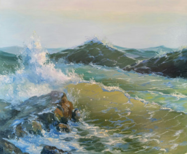 Painting titled "Transparent wave" by Ruslan Prus, Original Artwork, Oil