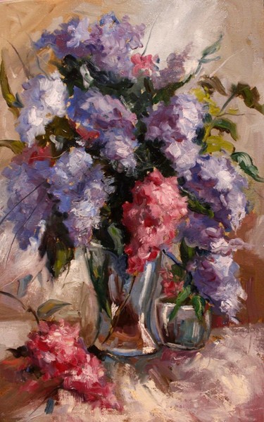 Peinture intitulée "Lilac in vase" par Ruslan Prus, Œuvre d'art originale, Huile