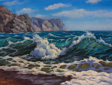 Painting titled "Green wave" by Ruslan Prus, Original Artwork, Oil