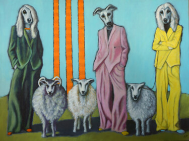 Malerei mit dem Titel "Hirtenhunde" von Utaellamarie Peter, Original-Kunstwerk, Acryl