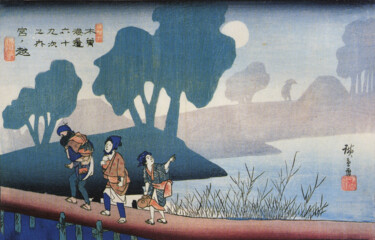 Druckgrafik mit dem Titel "Soixante-neuf stati…" von Utagawa Hiroshige, Original-Kunstwerk, Holzschnitt