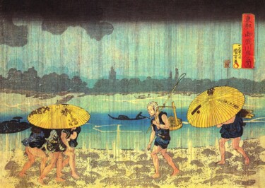 Printmaking titled "Sur le bord de la r…" by Utagawa Kuniyoshi, Original Artwork, Engraving