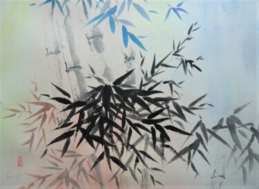Painting titled "Bunter Bambus" by Ute Lempp, Original Artwork, Ink