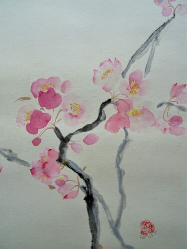 Schilderij getiteld "Kirschblüte" door Ute Lempp, Origineel Kunstwerk, Inkt