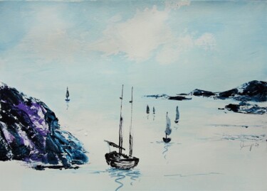 Malerei mit dem Titel "Segeln am Gardasee" von Ute Lempp, Original-Kunstwerk, Acryl