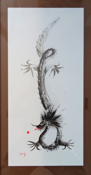 Malerei mit dem Titel "Drache" von Ute Lempp, Original-Kunstwerk, Tinte