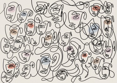 Arts numériques intitulée "One line faces" par Marie Utrachena, Œuvre d'art originale, Travail numérique 2D