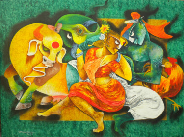 Картина под названием "love of indigemous" - Uttam Manna, Подлинное произведение искусства, Акрил