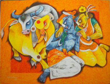 Картина под названием "love of indigenous" - Uttam Manna, Подлинное произведение искусства, Акрил