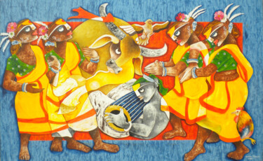 Painting titled "Folk dance 12" by Uttam Manna, Original Artwork, Acrylic
