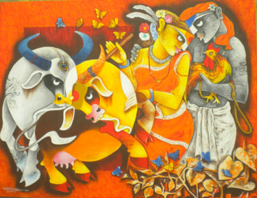 Картина под названием "Tribal love" - Uttam Manna, Подлинное произведение искусства, Акрил