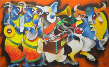 Schilderij getiteld "Sur Tal" door Uttam Manna, Origineel Kunstwerk, Acryl