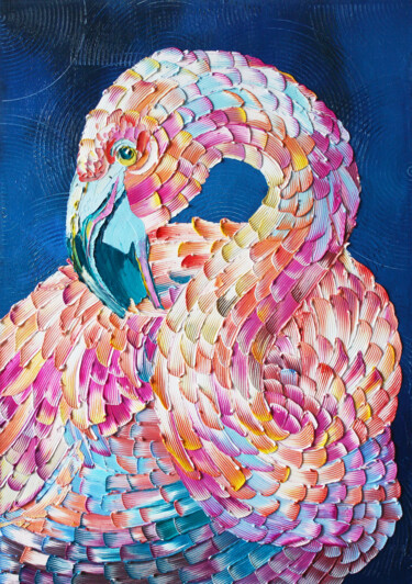 Flamingo Картина под названием "Flamingo" - Julia Ptl, Подлинное произведение искусства, Масло Установлен на Подрамник