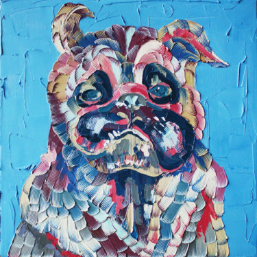 Pug Peinture intitulée "Pug" par Julia Ptl, Œuvre d'art originale, Huile Monté sur Châssis