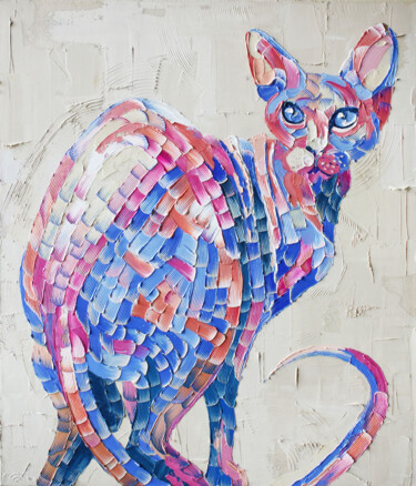 Sphynx Painting titled "Sphynx" by Julia Ptl, Original Art, Oil Mounted on Stretcher frame
