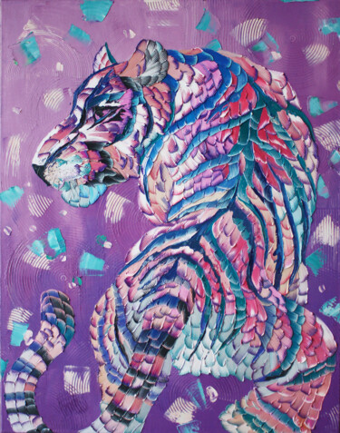 Tiger#2 Painting titled "Tiger#2" by Julia Ptl, Original Art, Oil Mounted on Stretcher frame
