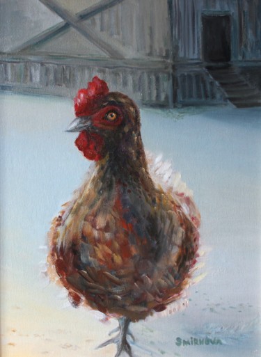 Painting titled "Chicken/Курица" by Evgenia Uvarova (Smirnova), Original Artwork, Oil